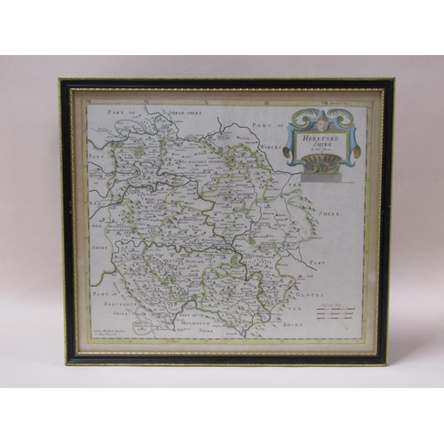 1289 - A Robert Morden map of Herefordshire, part coloured, framed and glazed, the map 36cm x 42cm.