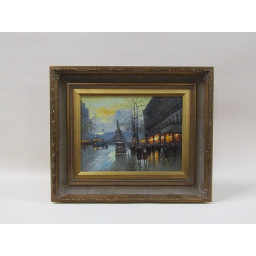 1295 - J Garston - early 20c London street scene, signed oil on board, framed, 29cm x 39cm.