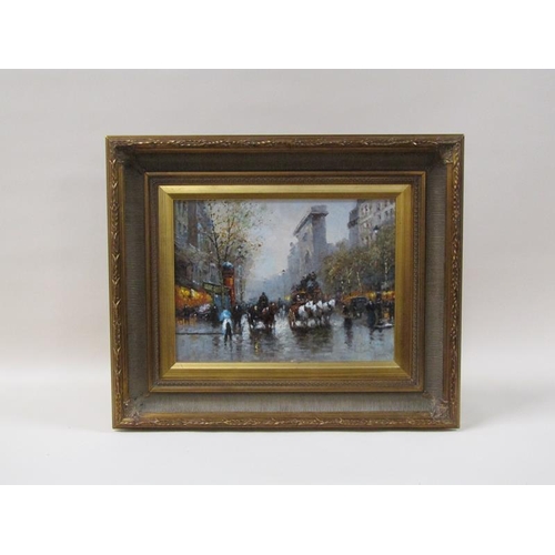 1296 - J Garston - early 20c London street scene, signed , oil on board, framed, 29cm x 39cm.