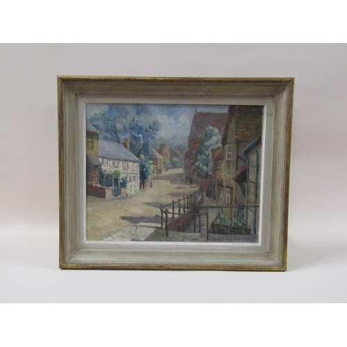 1297 - M K Hall - Castle Street, Berkhamsted, signed oil on canvas, framed, 39cm x 49cm.