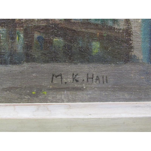 1297 - M K Hall - Castle Street, Berkhamsted, signed oil on canvas, framed, 39cm x 49cm.