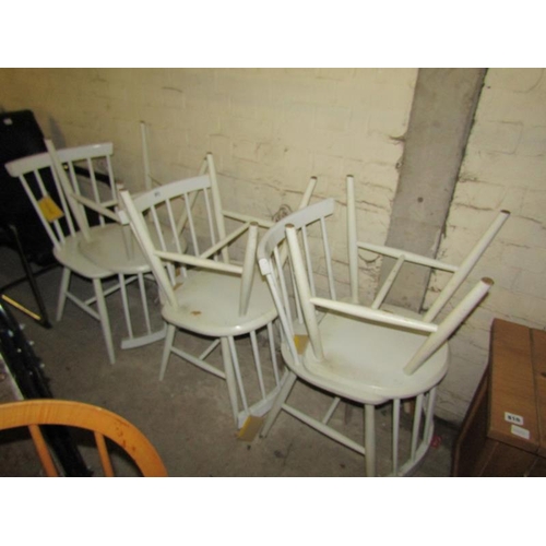 811 - SIX WHITE SPINDLEBACK DINING CHAIRS