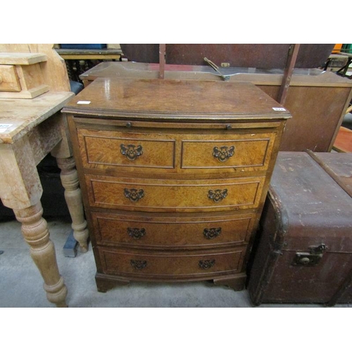 928 - WALNUT VENEERED BOW FRONTED CHEST