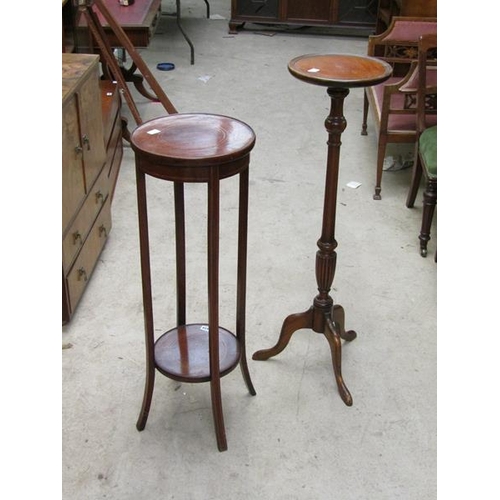 938 - EDWARDIAN INLAID PLANT STAND MAHOGANY TORCHERE