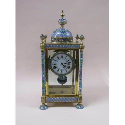 1323 - A mid 20c four glass clock in rectangular case with domed top.  The front and rear are glazed and th... 