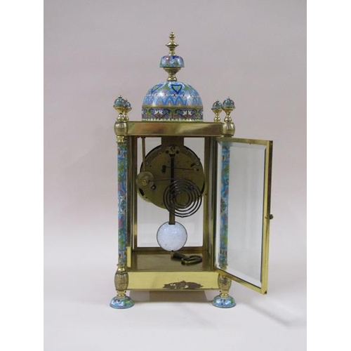 1323 - A mid 20c four glass clock in rectangular case with domed top.  The front and rear are glazed and th... 