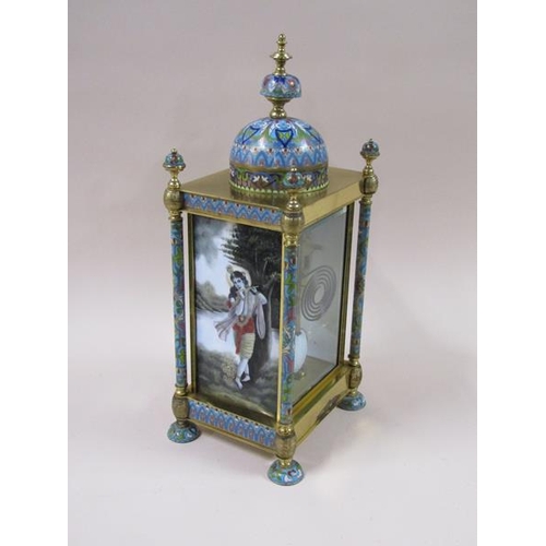 1323 - A mid 20c four glass clock in rectangular case with domed top.  The front and rear are glazed and th... 