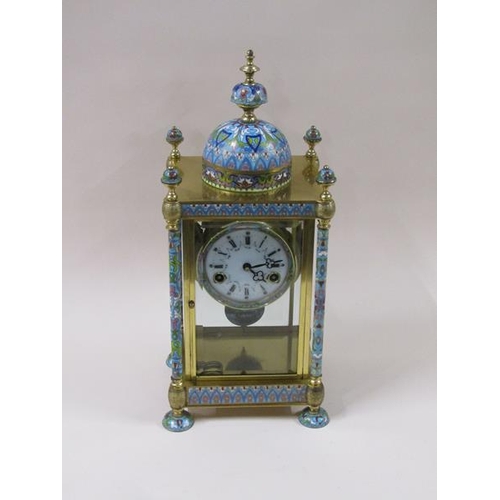 1323 - A mid 20c four glass clock in rectangular case with domed top.  The front and rear are glazed and th... 