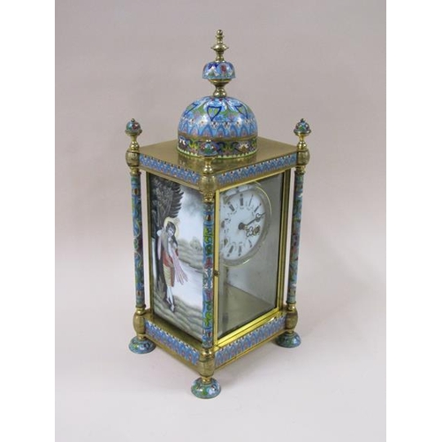 1323 - A mid 20c four glass clock in rectangular case with domed top.  The front and rear are glazed and th... 