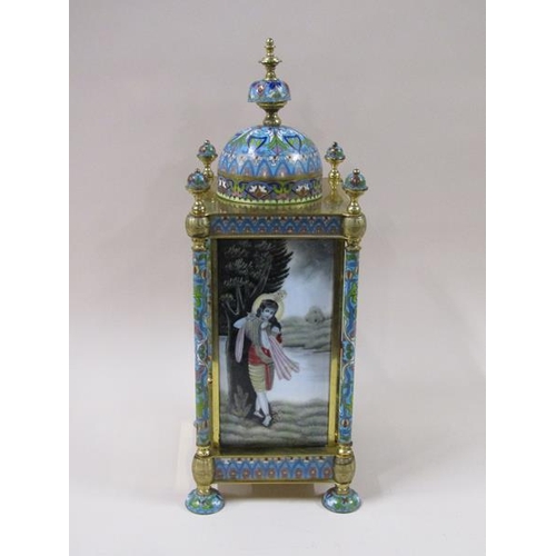 1323 - A mid 20c four glass clock in rectangular case with domed top.  The front and rear are glazed and th... 