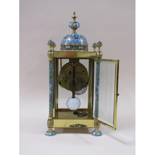 1323 - A mid 20c four glass clock in rectangular case with domed top.  The front and rear are glazed and th... 