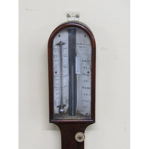 1330 - A 19c mahogany stick barometer, the silvered registers named King Optician Bristol, 93cm h.