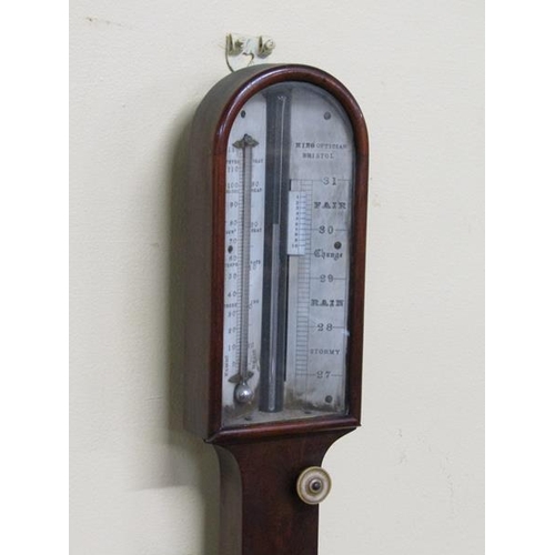 1330 - A 19c mahogany stick barometer, the silvered registers named King Optician Bristol, 93cm h.