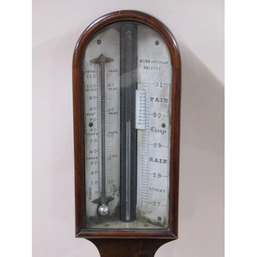 1330 - A 19c mahogany stick barometer, the silvered registers named King Optician Bristol, 93cm h.