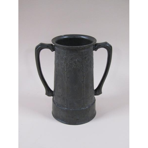 1342 - A Tudric Liberty & Co two handled vase, no.010, 20cm h.