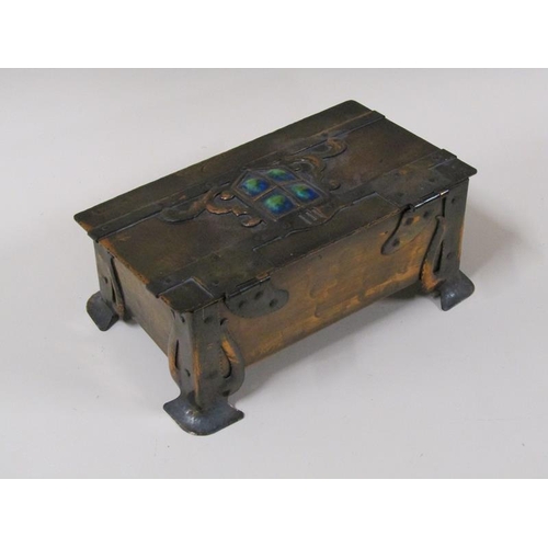 1449 - An Arts & Craft period anodised copper box, attributed to A.E Jones, c.1905, timber lined, the box w... 