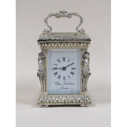 1519 - A late 20c carriage timepiece by Charles Frodsham of London in ornate silver case, glazed all round ... 