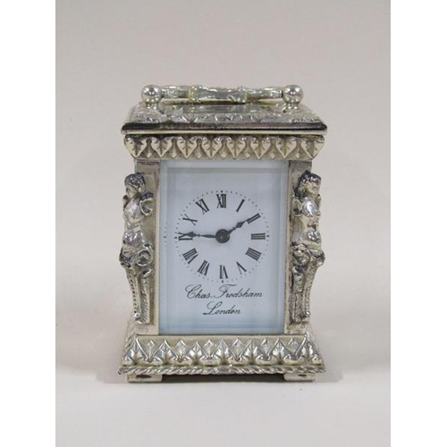 1519 - A late 20c carriage timepiece by Charles Frodsham of London in ornate silver case, glazed all round ... 