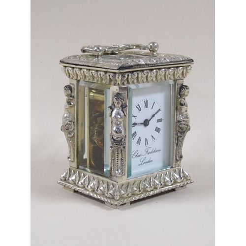 1519 - A late 20c carriage timepiece by Charles Frodsham of London in ornate silver case, glazed all round ... 