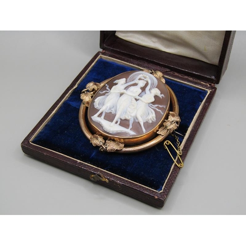 1540 - An Edwardian gold metal cameo brooch, 6cm w.