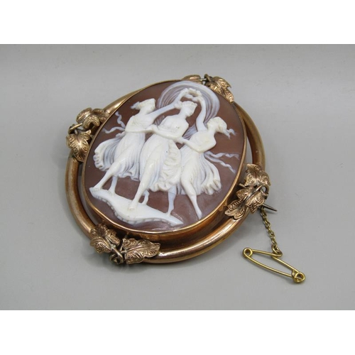 1540 - An Edwardian gold metal cameo brooch, 6cm w.