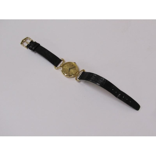 1546 - A ladies Asprey 18ct gold wristwatch movement with leather strap, movement stamps 188849, 21.4g over... 