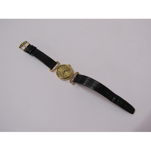 1546 - A ladies Asprey 18ct gold wristwatch movement with leather strap, movement stamps 188849, 21.4g over... 