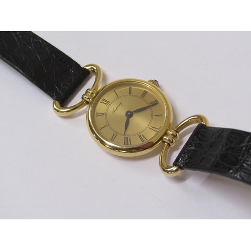 1546 - A ladies Asprey 18ct gold wristwatch movement with leather strap, movement stamps 188849, 21.4g over... 