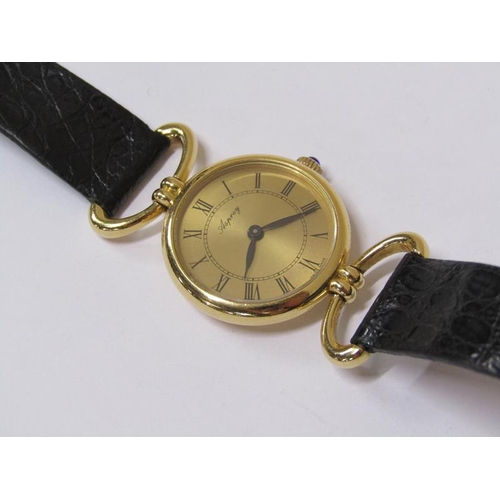 1546 - A ladies Asprey 18ct gold wristwatch movement with leather strap, movement stamps 188849, 21.4g over... 