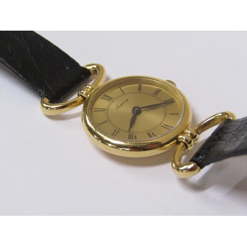 1546 - A ladies Asprey 18ct gold wristwatch movement with leather strap, movement stamps 188849, 21.4g over... 