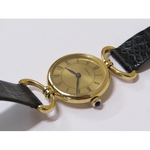 1546 - A ladies Asprey 18ct gold wristwatch movement with leather strap, movement stamps 188849, 21.4g over... 