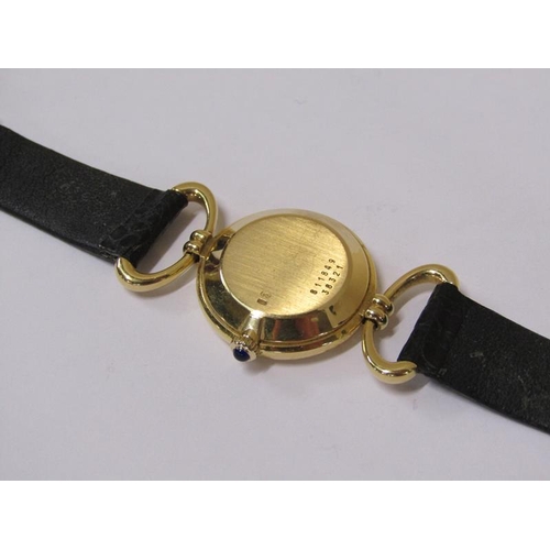 1546 - A ladies Asprey 18ct gold wristwatch movement with leather strap, movement stamps 188849, 21.4g over... 