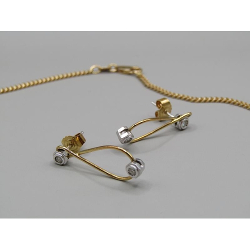 1615 - An 18ct yellow and white gold necklet, diamond set together with a pair of matching earrings.