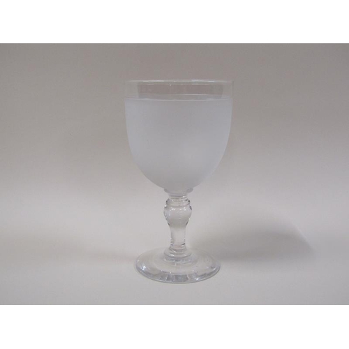 1864 - A 19c goblet with a frosted bowl on a baluster stem with a slightly domed circular foot (rim chip to... 