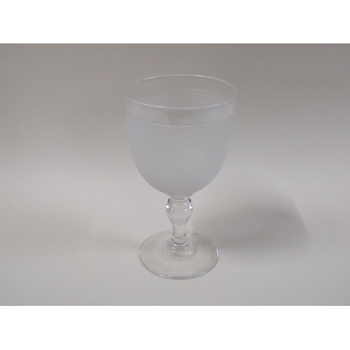 1864 - A 19c goblet with a frosted bowl on a baluster stem with a slightly domed circular foot (rim chip to... 