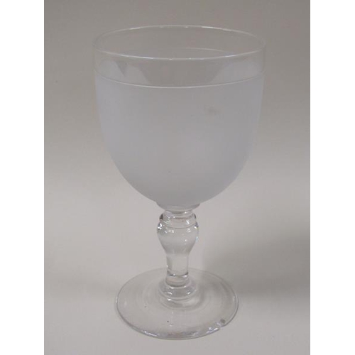 1864 - A 19c goblet with a frosted bowl on a baluster stem with a slightly domed circular foot (rim chip to... 