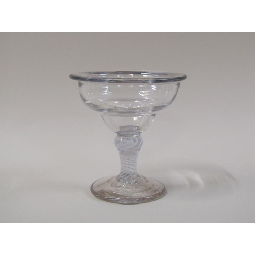 1865 - A mid 18c sweetmeat glass with a lipped double ogee bowl on opaque twist stem with shoulder knop on ... 