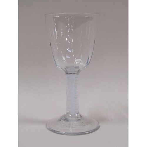 1881 - An 18c Ale glass with a half facet round funnel bowl on a double series opaque twist stem with a dom... 