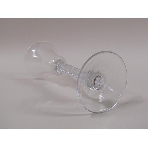 1884 - An 18c wine glass with a bell shaped bowl on a double series air twist stem with a domed foot, 16cm ... 