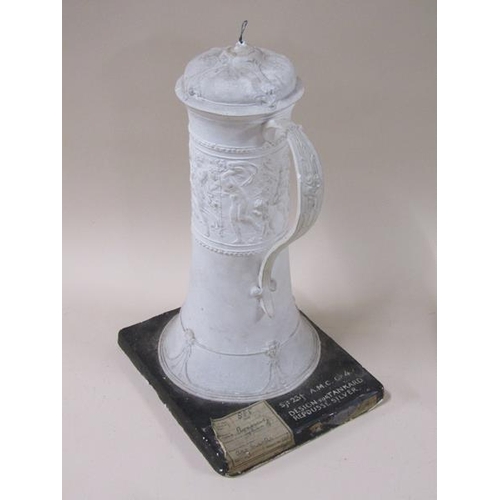 1417 - A late 19c white plaster cast design for a tankard to be made  repoussee silver by Sylvan G Boxsiux ... 