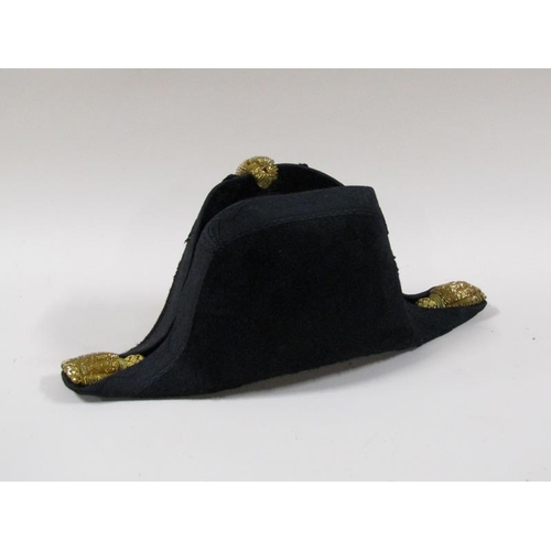 1420 - A late 19c/early 20c Royal Navy Bi-corn hat, black felt with gilt braid together with a pair of epau... 