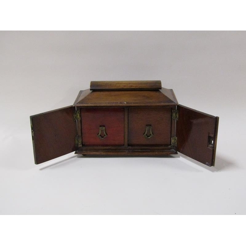 1454 - A 19c mahogany two drawer tea chest, enclosed by two hinge doors, 27cm w.