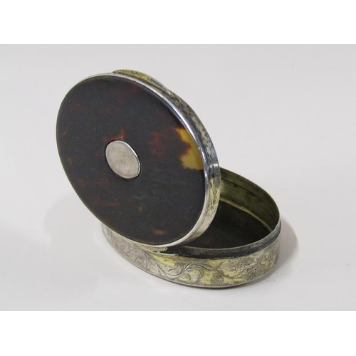 1633 - An 18c silver and tortoiseshell table snuff box of oval form, c.1730/40, 9cm w.