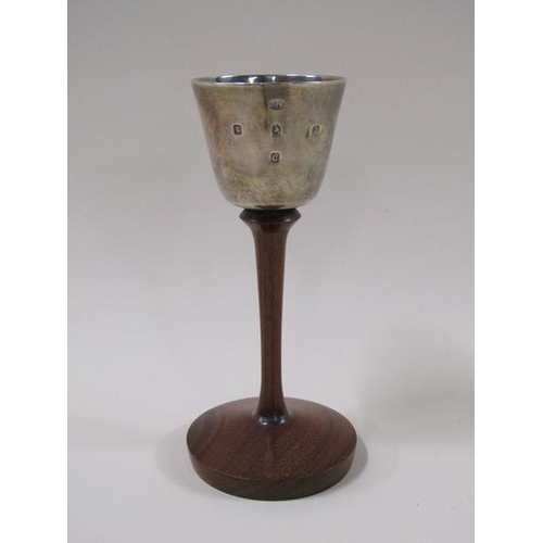 1737 - A commemorative silver wine goblet on a turned wood stem and base, commemorating the 25th Anniversar... 