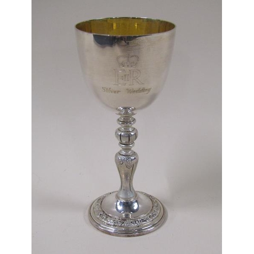 1738 - An Elizabeth II silver goblet commemorating the Silver Wedding 1947/1972, makers mark for Garrard of... 