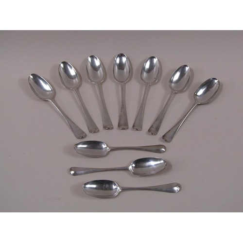 1760 - A matched set of ten 18c silver table spoons, 17.7ozt, each approx. 20.5cm l.