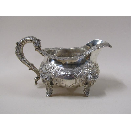 1771 - A 19c Irish silver three piece tea service, makers mark for James Le Bas, Dublin 1838, teapot 30cm w... 