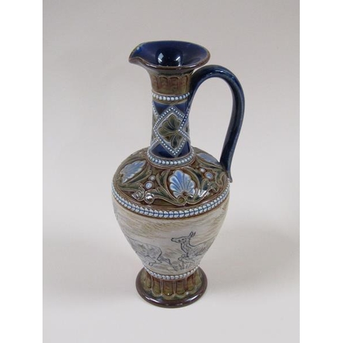 1955 - A Victorian Doulton Lambeth Hannah Barlow ewer, decorated with deer and stag frieze within foliate b... 