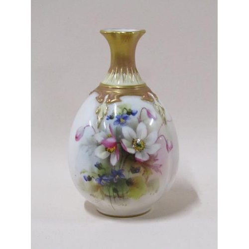 1958 - An early 20c Royal Worcester mini vase of lobed baluster form, hand painted by George Cole with flor... 