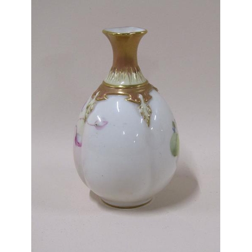 1958 - An early 20c Royal Worcester mini vase of lobed baluster form, hand painted by George Cole with flor... 